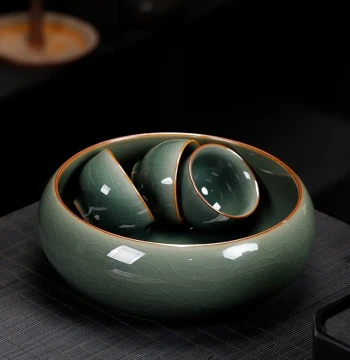 Ge Kiln Ceramic Tea Washer - Large Vintage Chinese Style Water Bowl for Gongfu Tea Sets, Home Use, Brush Washing, and Cup Rinsing
