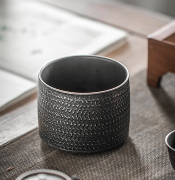 Black with Silver Tracing Jian Water Vessel, Tea Room Kung Fu Tea Set, Large Tea Wash, Tea Dregs Container, Retro Zen Style Chinese Ceramic Unique Water Bowl