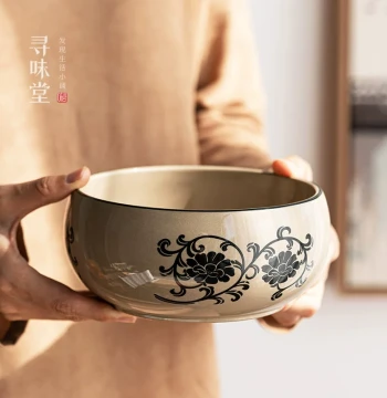 Folk Kiln Carved Arhat Tea Wash, Retro Style Tea Water Vessel, Cyan-Glaze Cup Washer, Water Washer, Tea Sea, Ceramic Kung Fu Tea Set