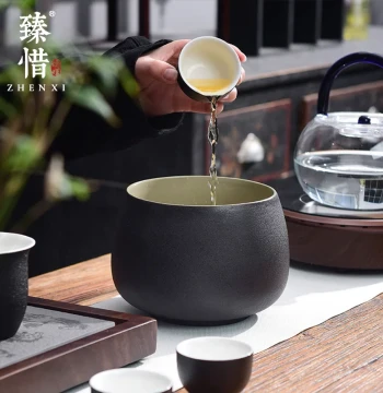 Zhenxi Custom Black Ceramic Kung Fu Tea Set, Tea Washer, Tea Waste Basin, Water Washer, Water Basin, Tea Tray Accessories, Cup and Tea Water Washer