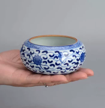 Jingdezhen Antique Blue-and-White Porcelain, Small Ceramic Water Washer, Tea Residue Container, Kung Fu Tea Set, Tea Ceremony Accessory, Water Vessel