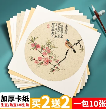 Chongxing Chinese Painting Card Stock with Mirror Finish: Raw, Cooked, and Semi-Cooked Xuan Paper for Calligraphy and Painting Artworks, Featuring Outer Square Inner Round Design for Beginners and Practice Blank Mirror Rounds