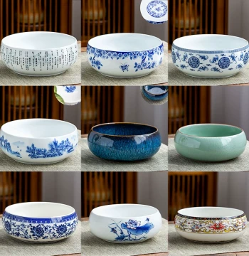 Large and Extra-Large Ceramic Tea Washing Bowl, Water Vessel, and Brush Washer; Accessory for Kung Fu Tea Sets and Home Tea Trays