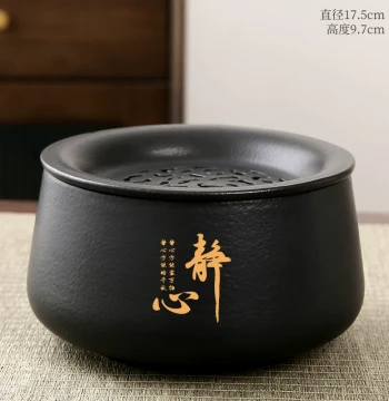 Jianshui Ceramic Tea Waste Container with Lid, Tea Washing Bowl, Cup Storage Bowl, Kung Fu Tea Set Accessories, Large Water Vessel, Wastewater Bucket for Home Use