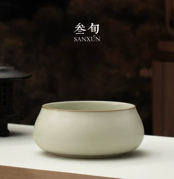 Sanxun Ru Kiln Tea Rinse Vessel and Dregs Container, Light Luxury High-End Ceramic Jian Shui, Large Brush Wash for Gongfu Tea Sets and Ceremony Accessories