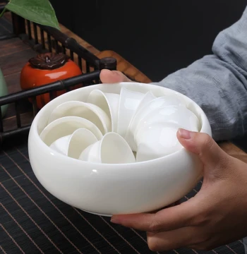 Dehua Mutton Jade White Porcelain Large Tea Wash, Teacup, Water Rinse Bowl, Ceramic Kung Fu Tea Set, Tea Ceremony Accessory, Brush Wash, Water Vessel