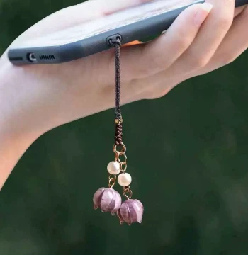 Forest-Style Lily of the Valley Phone Strap for Women: Chinese-Style Charm with Glazed Jade Pendant and Small Drop Ornament – Mobile Phone Chain