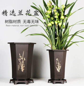 Orchid Flower Pot Imitating Zisha Style: Hexagonal Bonsai Pot Specially Designed for Cymbidium and Phalaenopsis Orchids, Premium Green Plants