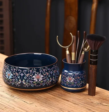Six Gentlemen of the Tea Way Set, Complete Kung Fu Tea Accessories, Tea Table Tools, Tea Wash, and Tea Waste Bin Combination