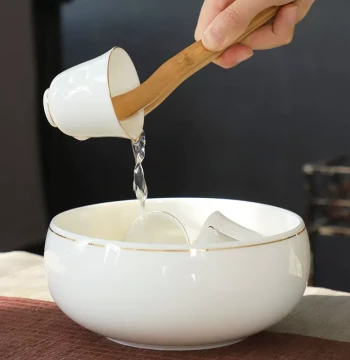 Large Mutton Fat Jade Porcelain Tea Wash, Brush Wash, and Water Rinse Bowl: White Porcelain Kung Fu Tea Set Accessory and Ceramic Tea Bowl