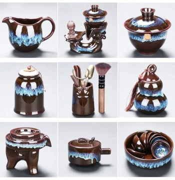 Sand Gold Glaze Lazy Automatic Tea Set, Kung Fu Tea Cups, Teapot, Gaiwan, Large Tea Wash, Tea Canister, Tea Ceremony Accessories