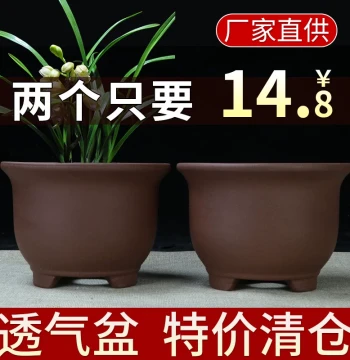 Yixing Zisha Flower Pot for Indoor Balcony Plants, Small Round Ceramic Pot for Succulents and Bonsai