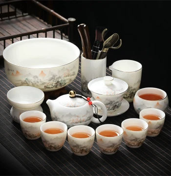 2026 New Tea Set Kung Fu Tea Cup Teapot Gaiwan Complete Set Supplies Luxury High-End Opulent Household Use
