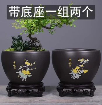 Desktop Flower Pot Ceramic Large Size with Tray Creative Green Plants Pothos Succulent Zisha Glazed Bonsai Pot Special Clearance