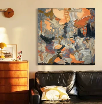 Living Room Bedroom Hotel Modern Decorative Painting, Restaurant Hand-Painted Abstract Oil Painting, Medieval Wabi-Sabi Style Square Art Print