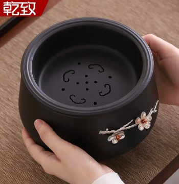 Large Tea Waste Container with Lid, Black Pottery Water Basin, Cup Washer, Home Tea Bowl, Jian Shui, Kung Fu Tea Set Accessories