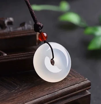 Authentic Ice-Grade White Chalcedony Peace Buckle Pendant - Unisex Crystal Jewelry, Small Charm Accessory, Jade and Agate Necklace Drop