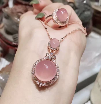 High Ice Species Green Chalcedony Pendant Ring Two-Piece Set Jewelry Jade Ring Sweet Furong Stone Rose Gold Necklace