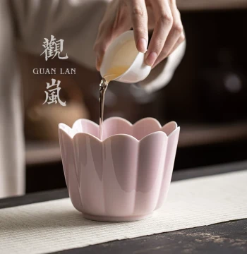Guanlan Retro Ceramic Petal Hibiscus Mouth Jian Water Chinese Style Tea Washer Teacup Washer Water Basin Home Kung Fu Tea Set Tea Waste Bucket