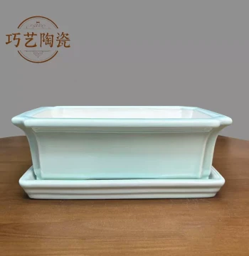 Premium Yixing Purple Clay Rectangular Planter with Tray Base - Minimalist Large-Opening High-End Ceramic Bonsai Pot