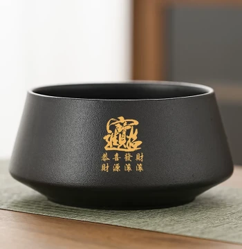 Xuqi Chinese Black Pottery Large Tea Washer with Lid, Matte Finish Heat-Resistant Kung Fu Tea Accessory, Tea Dregs Container