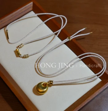Hongjing Handmade 2.0 Milkshake White Sparkling Jade Gold Pendant Cord Eight-Strand Necklace Rope Unisex Style