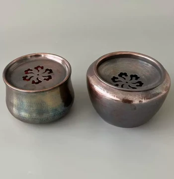 Handcrafted Heat-Colored Purple Copper, Pure Copper Jian Shui Tea Washing Pot, Kung Fu Tea Water Urn with Lid, Tea Urn Bowl-Type Filtered Tea Dregs Container, Thickened