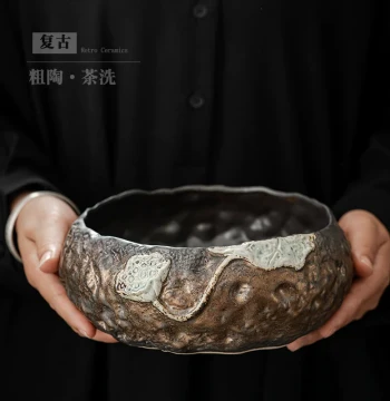 Retro Ceramic Tea Wash Large Tea Cup Wash Chinese Style Water Vessel Kung Fu Tea Set Accessories Tea Dregs Container Coarse Pottery Brush Wash Jian Shui