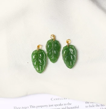 Natural Russian Jasper Ice-Green Leaf Pendant with 18K Gold Bail - Women's Jade Jewelry Necklace