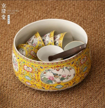 Jinglongtang Enamel Tea Washer - Large Household Brush Washer, Ceramic Gongfu Tea Accessory, Water Vessel, Cup Washing Bowl, and Tea Dregs Bucket