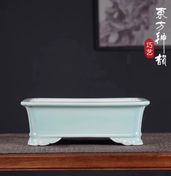 Premium Zisha Flower Pot, Blue-and-White Porcelain Rectangular & Square Bonsai Pot for Succulents, Orchids & Greenery, Nordic Light Luxury Style