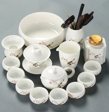 Mutton Fat White Porcelain Kung Fu Tea Set Small Kit Home Minimalist Teapot Teacup Lidded Bowl Ceramic Tea Tray Tea Ceremony Tea Washer