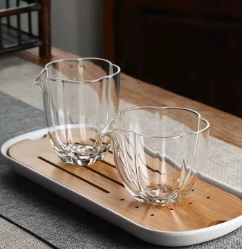 Premium Glass Fair Cup with Plum Blossom Design, Viral Tea Server with Integrated Filter and Strainer