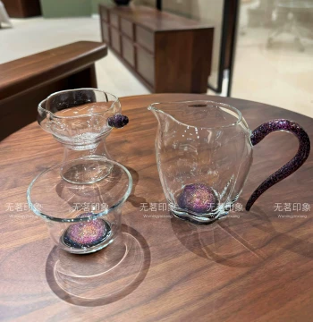 Original Purple-Gold Heat-Resistant High Borosilicate Glass High-Aesthetic Fairness Cup, Tea Sea Distributor Three-Piece Set with Tea Strainer