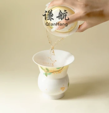 Qianhang Hand-Painted Gradient Laurel Tea Residue Bowl, Jianwater Tea Washing Bowl for Kung Fu Tea Sets, Ceramic Creative Water Rinse
