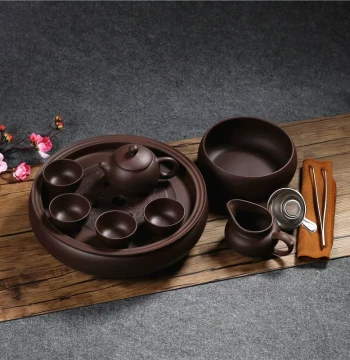 Complete Set of Purple Clay Kung Fu Tea Ware, Chaoshan Home Simple Ceramic Tea Tray, Tea Washer, Teapot, Teacup Brewing Set