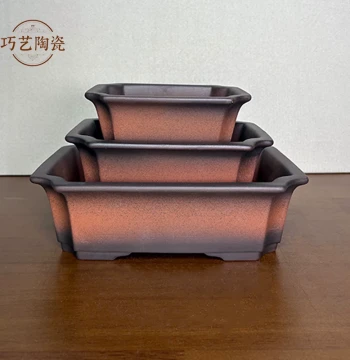 Yixing Retro Zisha Bonsai Flower Pot Rectangular Flower Pot Coarse Pottery Breathable Succulent Green Plant Potted Pot New Chinese Style