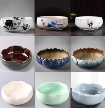 Extra-Large Ceramic Tea Washer Basin - Comprehensive Gongfu Tea Set Accessory with Traditional Chinese Style for Home Use