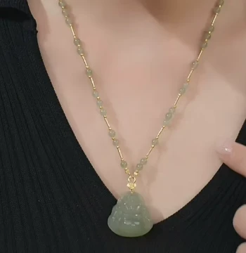 Maitreya Buddha Natural Hetian Jade Necklace for Women Summer Sterling Silver Clavicle Chain Plain Jade Pendant Jasper Buddha Charm