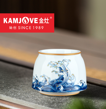 KAMJOVE Ceramic Tea Bowl and Jian Shui with Built-in Filter - High-Temperature Fired Teaware Accessory for Pouring Tea Water and Residue at Home