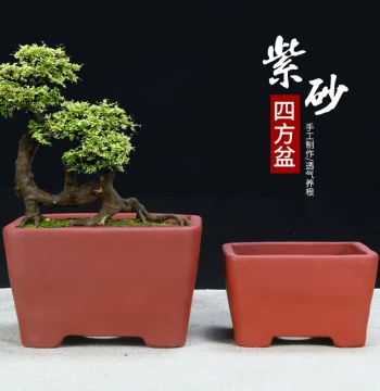 Extra-Large Rectangular Purple Clay Trough Planter for Old Stump Trees and Vegetables - Special Clearance Ceramic Square Bonsai Pot