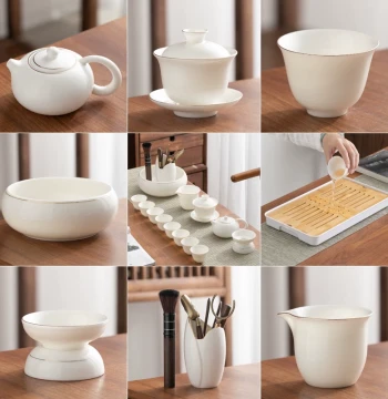 Mutton Jade Kung Fu Tea Set, Household Ceramic Master Cup, Tasting Cup, Gaiwan, Teapot, Tea Wash, Tea Bowl, Single Cup