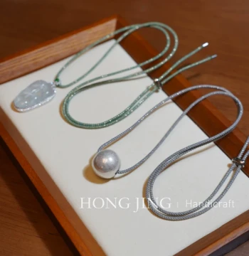 Hongjing Handmade, 2.0 Sparkling Gray Bright Thread Jade and Gold Pendant Cord, Eight-strand Necklace Rope, Unisex Style