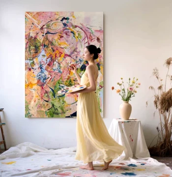 MUMO Original Hand-Painted Oil Painting 'Dancing Thoughts' - Wabi-Sabi Entryway Abstract Art - High-End Decorative Wall Art