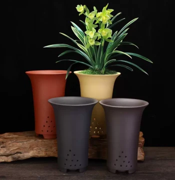 Yixing Purple Clay Orchid Pot, Specialized Planter for Living Room Desktop Bonsai, Premium Ceramic with Tray, Chinese Style Special Offer