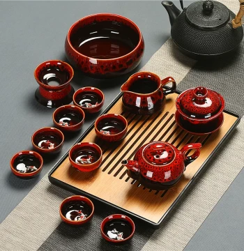 Ceramic Gongfu Tea Set with Embossed Fish Design, Including Teacups, Teapot, Gaiwan, Tea Rinse Bowl, Tea Tray, and Tea Sea, Complete Minimalist Home Set