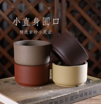Zizaiwu Selected Zisha Flower Pot: Small Straight Body with Round Mouth, Miniature Bonsai for Green Plants, Succulents, Acorus, and Bamboo, Minimalist Design