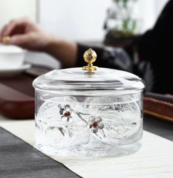 Japanese Style Glass Tea Washing Bowl with Lid for Home Zen Kung Fu Tea Sets, Large Vessel Suitable for Electric Ceramic Stoves