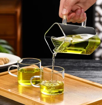 Glass Teapot with Crescent Moon Filter, Green Tea Brewer, Tea-Water Separator, Kung Fu Tea Set, Tea Distributing Cup, Fairness Cup