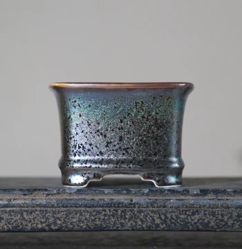 Zisha Clay Flower Pot, Ceramic Bonsai Pot, Square Xingyu High-Temperature Glaze Flow Succulent Pot, Japanese Classical Desktop Planter